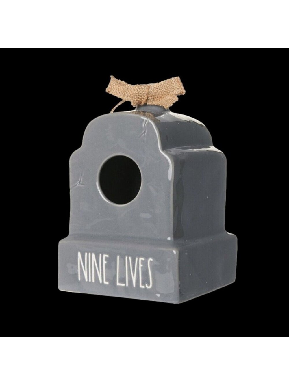 Rae Dunn Halloween Tombstone Nine Lives Birdhouse Gray New